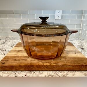 Vintage Corning Visions Amber Glass Dutch Oven with Lid